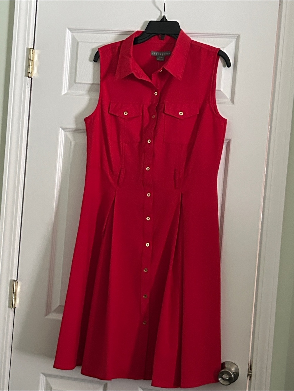 Chaps Sleeveless Red Button-Front A-Line Dress